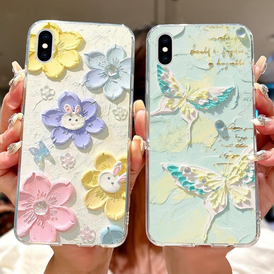 For Apple iPhone X XR XS Max Case Colorful Flowers Butterfly Painted Cover Soft Slim Phone Case For iPhone XS Max iPhoneX Bumper