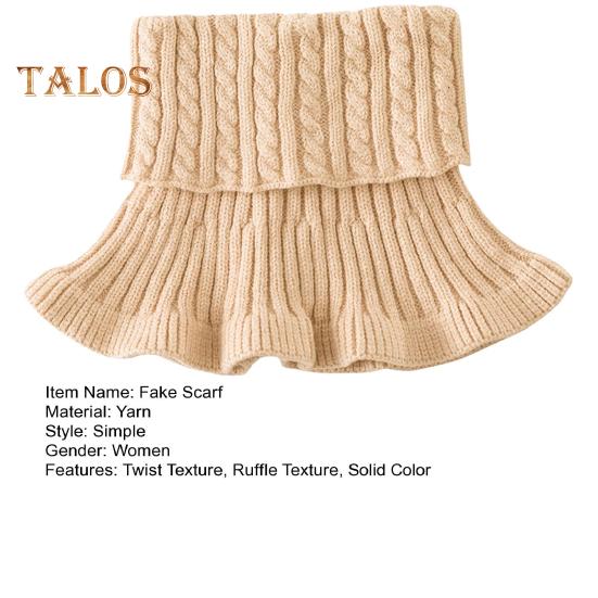 Women Fake Scarf High Collar Twist Texture Ruffle Trim Solid Color Knitting Collar Autumn Winter Thickened Warm False Collar