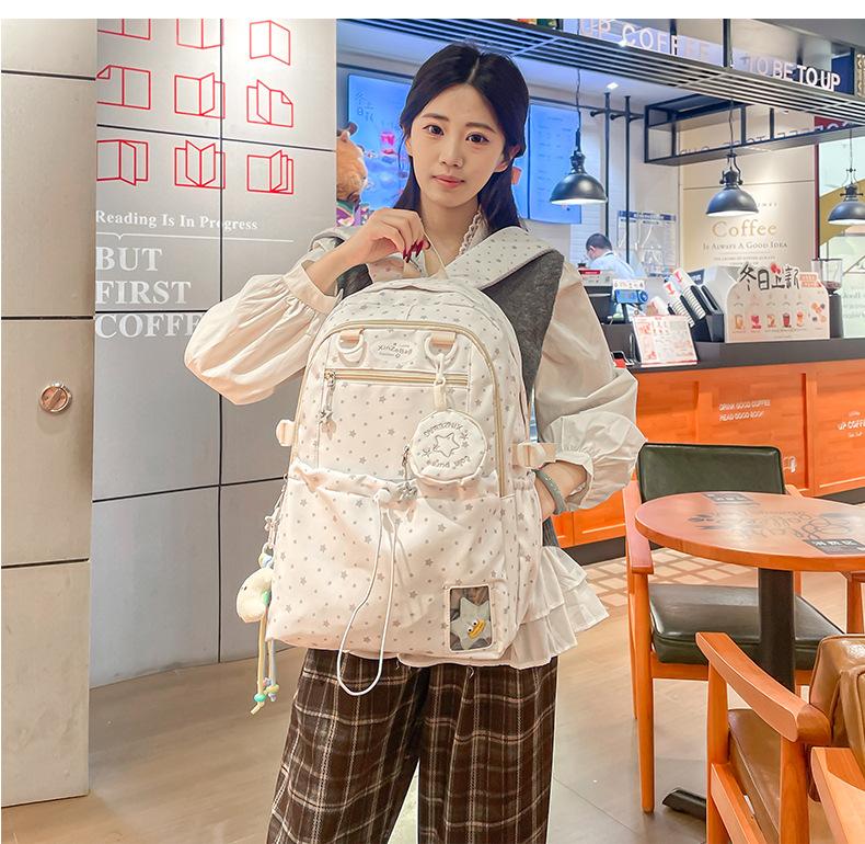 Schoolbag Large-capacity New Polka Dot Star Backpack Junior High School Student College Bag Women's Simple Versatile Leisure Travel Backpack