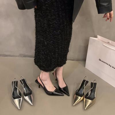 Sandali tacco alto argento punta appuntita borsa temperamentale scarpe da fata 2024 nuove primavera ed estate scarpe vuote francesi