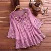 V-Neck 45720 Sleeves Lace-up Bow Summer Shirt Vintage Lace Patchwork Embroidery Flower Decor