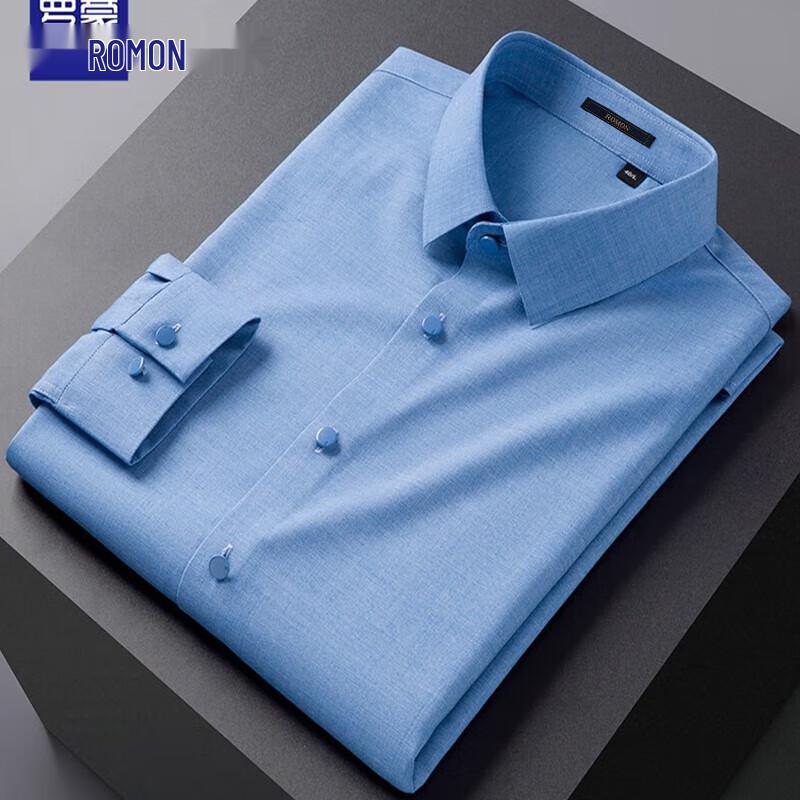 ROMON Men's Non-Iron Ice Silk Long-Sleeve Shirt
