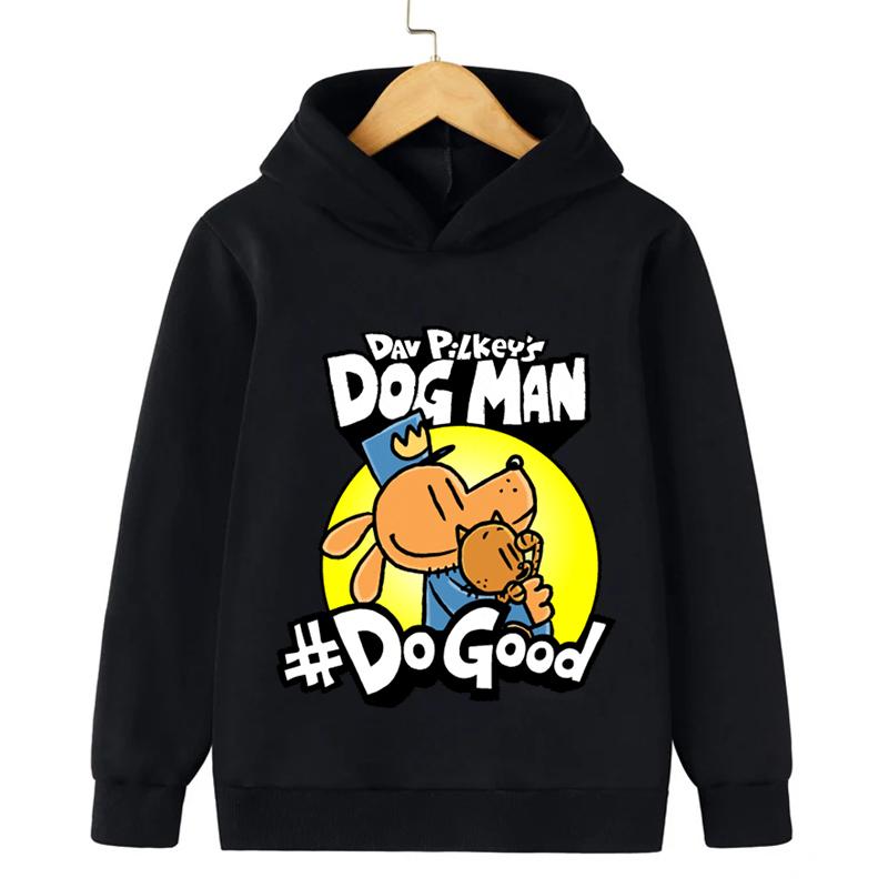 Podzimní a zimní dětská pohodlná teplá mikina s kapucí, kreslený zábavný potisk psa a muže, chlapecká dívčí ležérní módní top s dlouhým rukávem
