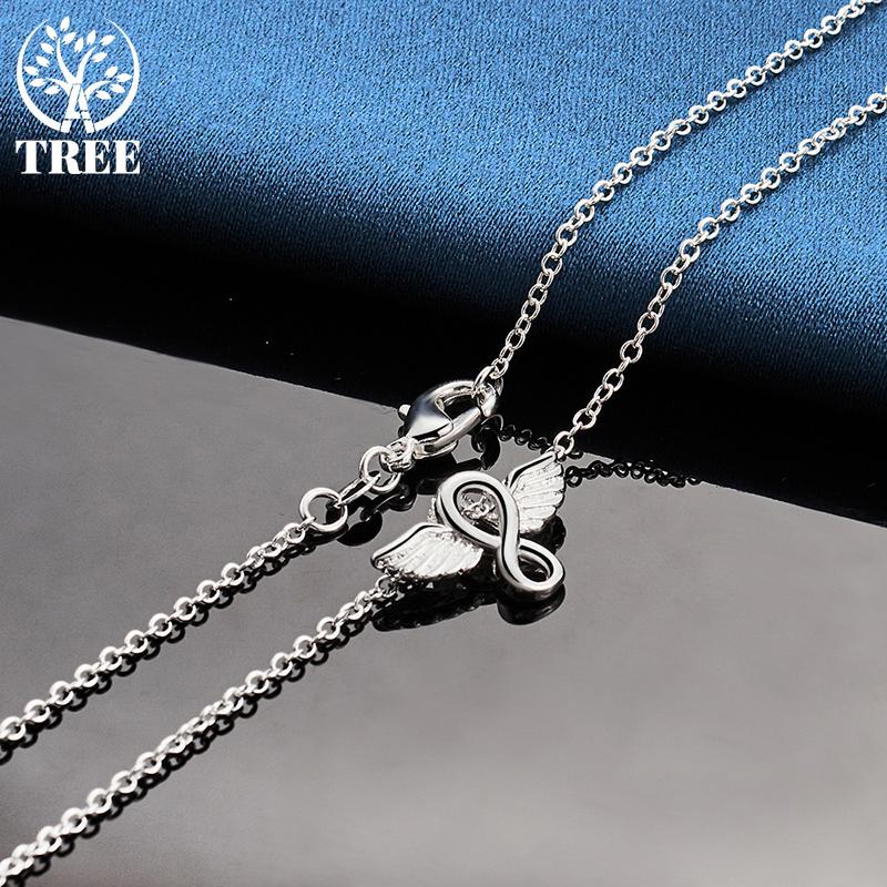 925 Sterling Silver 18 Inches Angel Wings Pendant Necklace Jewelry