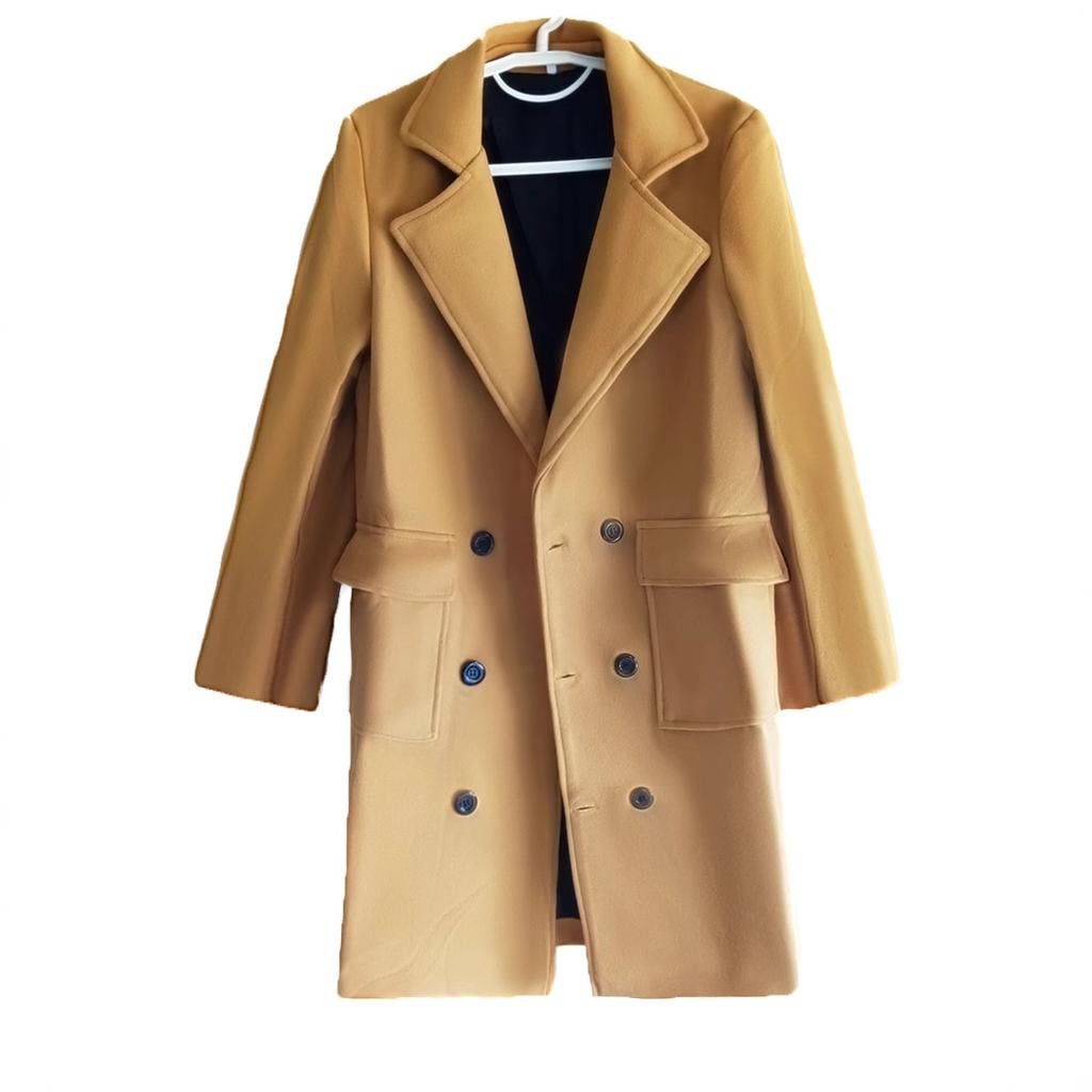 New Men's Double-breasted Solid Color Casual Long Wool Coat Men's Jacket Large Size