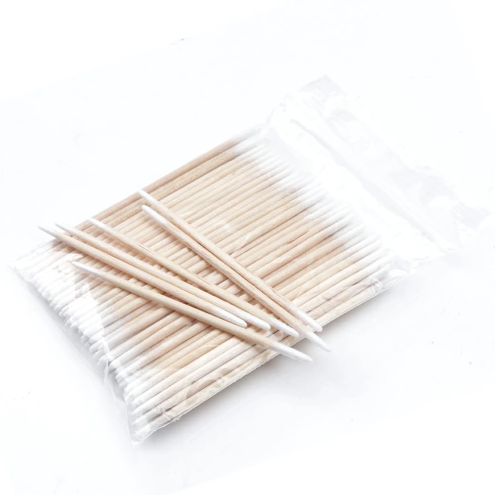 100Pcs 7cm/2.75inch Long Double Pointed Tip Cotton Swabs with Wooden Sticks Cleaning Swabs Buds Cosmetic Tipped Applicator for Makeup Eyebrow Tattoo