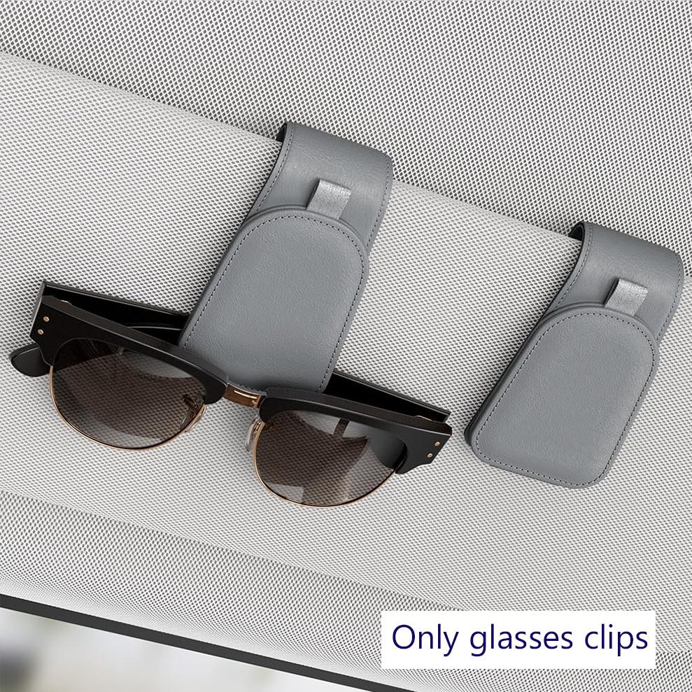 Glasses Holder Clip for Car Sunglass Holder, Storage Card Clip PU Leather Magnetic Sunglasses Clip for Car Visor