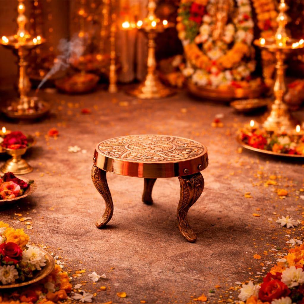 Pure Brass Small Mukali Stand|Puja Diya Stool|Peeta|Pooja Stool|Kamatshi Diya Stool (Stand)|Brass Chowki|