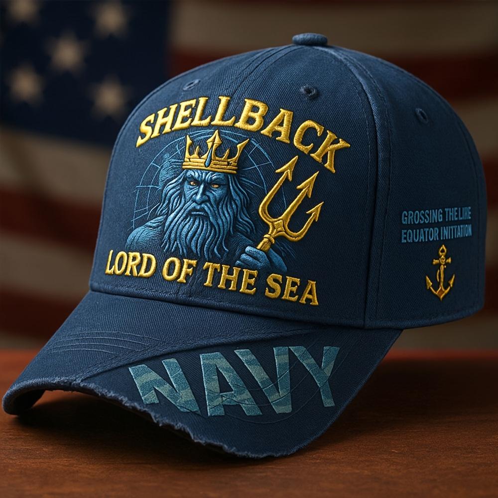 Мужская морская бейсболка с вышивкой  Shellback Lord Of The Sea & Equator Crossing , потертый темно-синий козырек, якорь