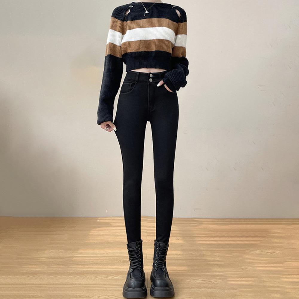 

High-waisted slim-fitting pants for women s autumn and winter new versatile tight and thin pencil jeans ins tide 32 чёрный