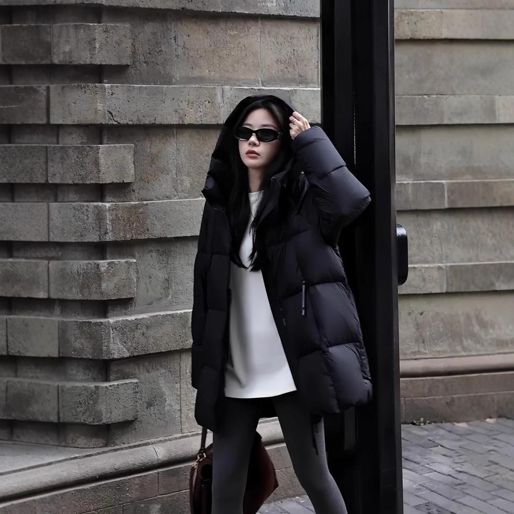 2025 Korean Style Women's Warm Hooded Mid-Length Down Coat