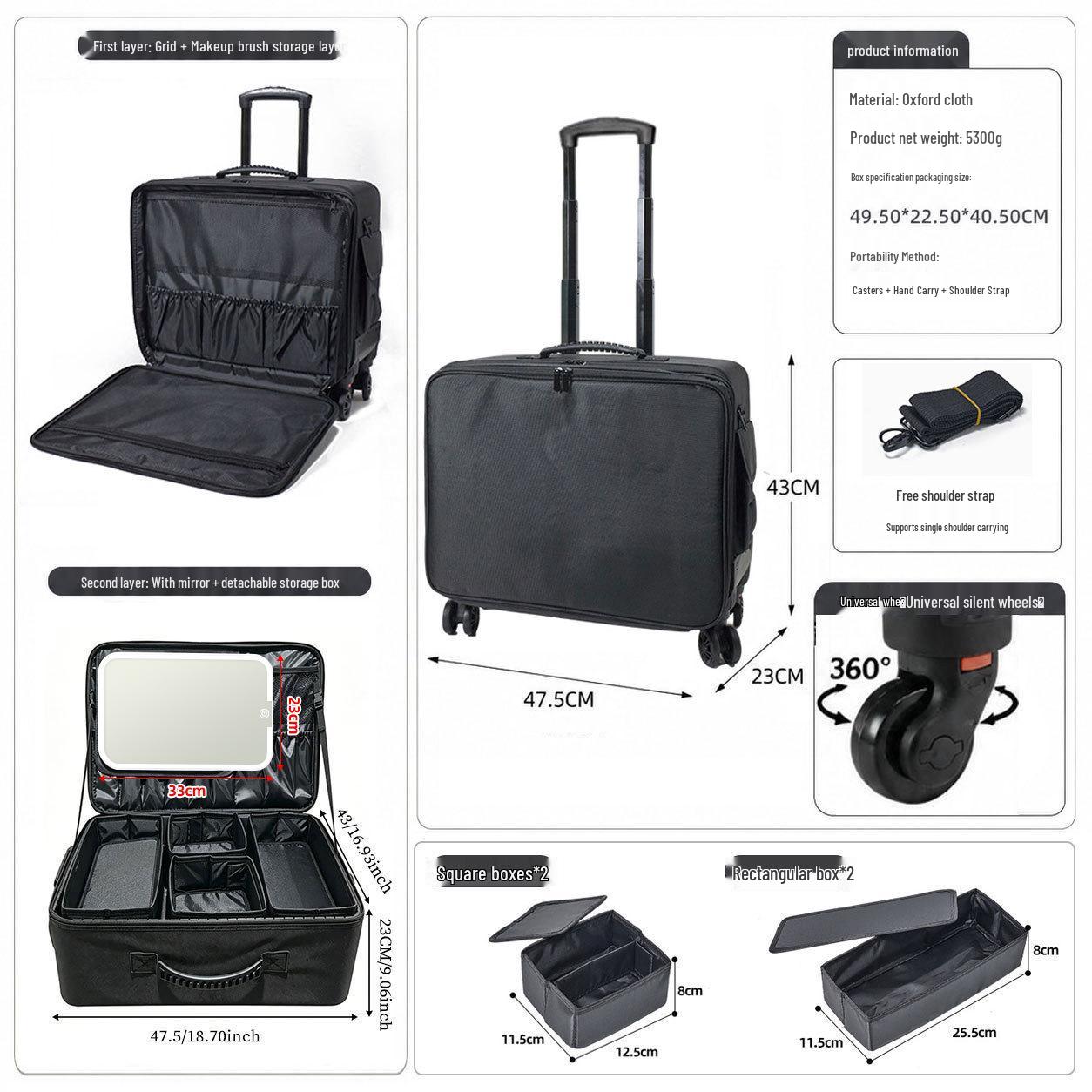 Large Capacity Waterproof Trolley Makeup Case