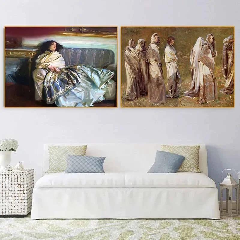 John Singer Sargent Berühmter Maler Weibliches Porträt Sammlung Poster Elegante Frau Leinwandgemälde Wandkunst Raum Heimdekor