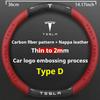Car Carbon Fiber Leather Anti-Slip Steering Wheel Cover For Tesla Cybertruck Beast Roadster Model 3 Model Y Model S Model X