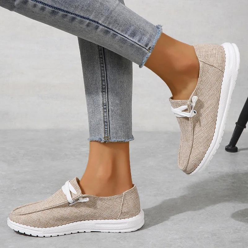 Summer New Women Fashion Vulcanize Shoes Ladies Casual Flats Convenient Slip on Loafers Comfortable Outdoor Sports Sneakers