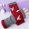 Gants en tricot sans doigts avec broderie de chat et patchwork, Gants décontractés ouverts aux doigts tendance pour femme, Mitaines chaudes d'hiver sans doigts