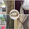 Curtain Tiebacks, Set Of 2 Curtain Holdbacks, Boho Curtain Tie Backs, Curtain Holders For Drapes, Natural Wood Bead Curtain Ties, Brass Hooks Included