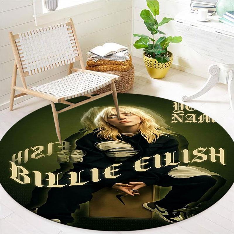 Billie Eilish Custom Name Round Area Rug,Carpet Rug for Living Room Bedroom Sofa Playroom Decor,Non-slip Floor Mat