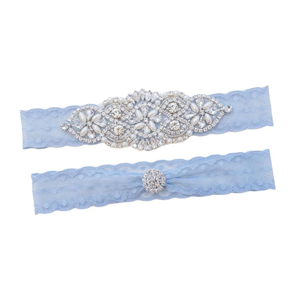 2Pcs Lace Leg Garter Bride Garter Floral Decorative Rhinestone Garter Wedding Bridal Garters for Girls Women Stage Dance Cosplay