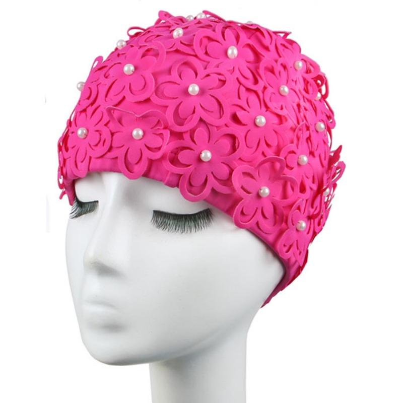 Badekappe Damen Perle Dreidimensionale Blütenblatt Mode Erhöhtes Spa Schwimmen Damen Badekappe Atmungsaktiv Nicht Würgend Kopf Lange Haare Badekappe