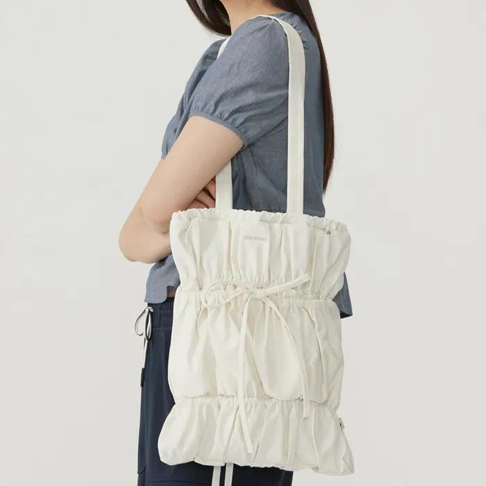 Clover Heart Shirred Ribbon Eco Bag Ivory