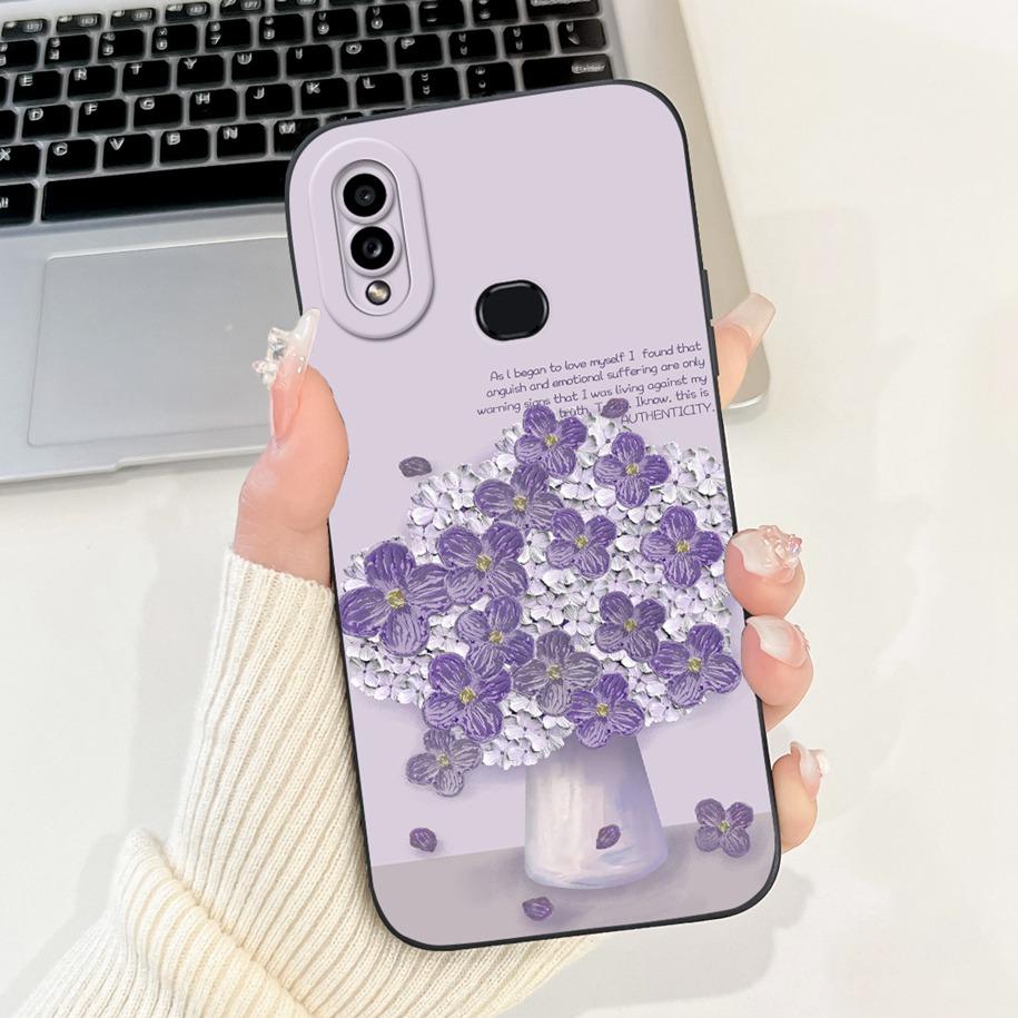 For Samsung Galaxy A10 A10S M01S Phone Case Fashion Flower Back Cover Liquid Silicone Protector on Samsung A 10 Shockproof Funda