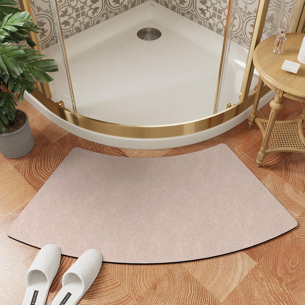 Arc-Shaped Diatomite Bath Mat - Non-Slip Shower Door Mat, Super Absorbent & Quick Dry, Double-Sided Grip, Soft Breathable