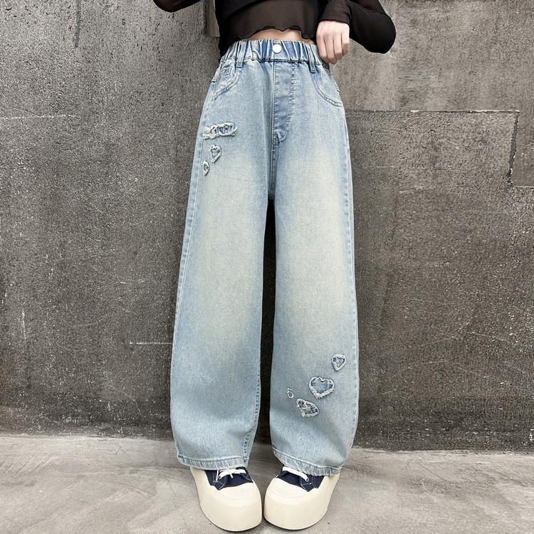Girls' Jeans Spring and Autumn Children's Pants Straight Leg Wide Leg Pants Loose Long Pants