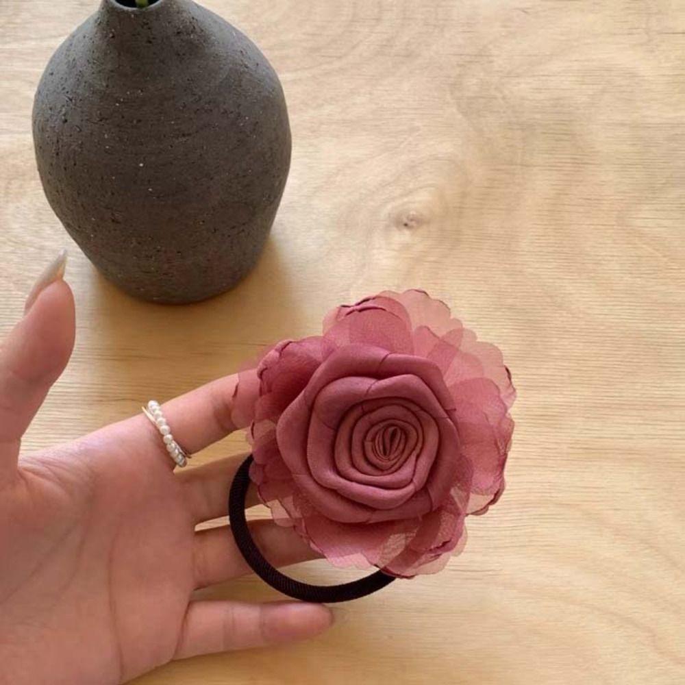 

Fashion Design Flower Hair Rope New Chinese Style Acrylic Hair Claw Retro Rose Hair Claw Female Pink-Hair Rope