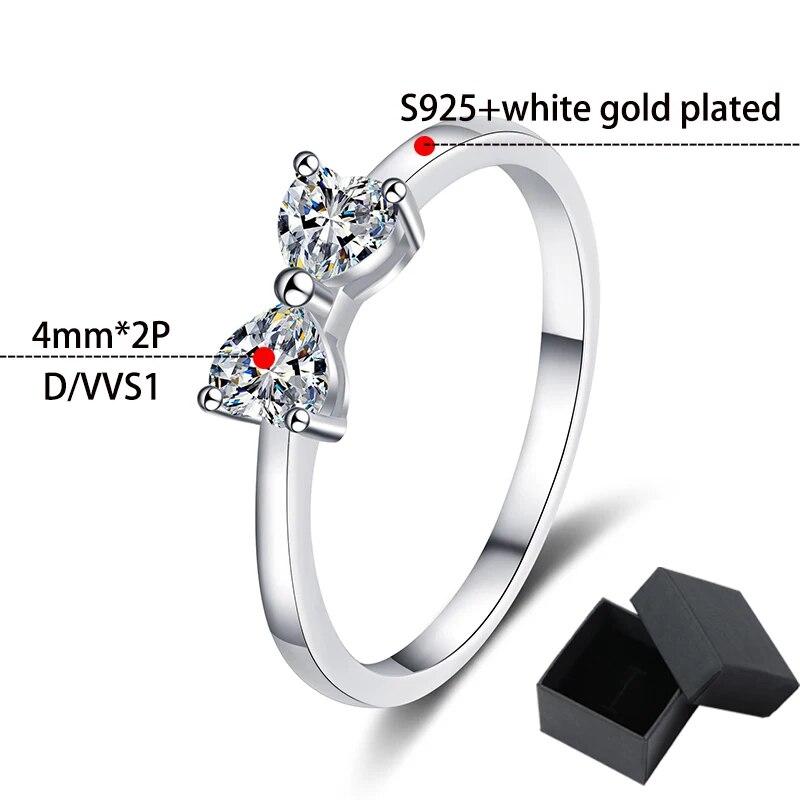 Bague Moissanite en forme de cœur pour femmes, 0,8 ct, 4mm, couleur D, diamant de laboratoire scintillant, argent massif 100%, plaqué or blanc, bijoux