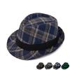 Plaid Jazz Hat Men's Spring Autumn Winter British Retro Curled Gentleman's Hat Middle-aged and Elderly Small Topper Hat