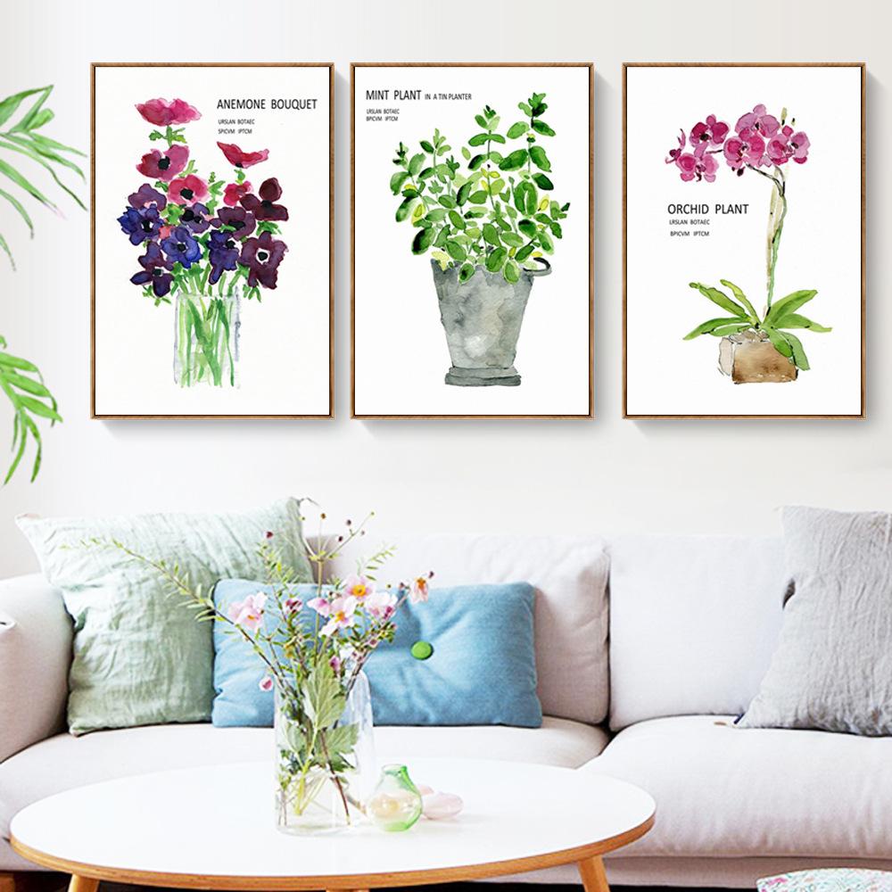 Anemone Bouquet Orchild Plant Mint Living Room Decoration Canvas Painting Flower Hotel Storefront Home Decoration Posters