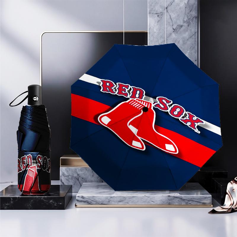 Red Sox Emblem Umbrella Folding umbrella, automatic umbrella 8-Frame for Travel, camping Use Gift for Halloween Christmas