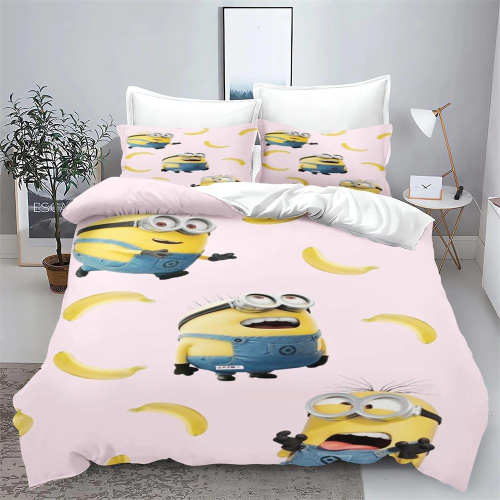 Gru-Mark M-Minions Bedding Set Cartoon Anime Set Adult Kid Bedroom Duvet Cover Sets 3D Print Kawaii Anime Home Textileextile
