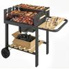 Holzkohlegrillwagen mit 4-fach höhenverstellbarem Grillrost, 2 Holzablagen, 2 Rädern, Ascheschale, 99,5 x 58 x 82 cm