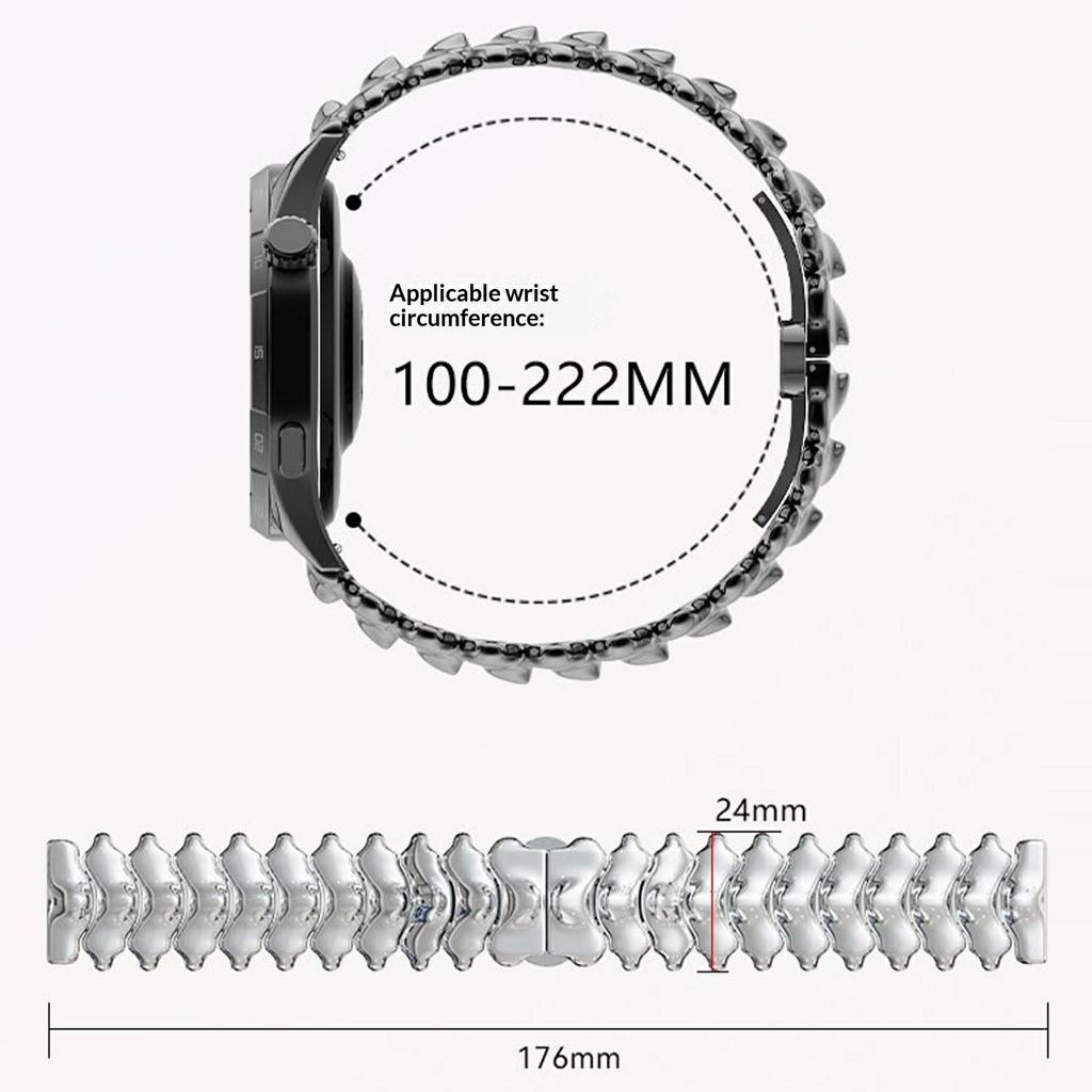 22mm Spine Design Zinc Alloy Strap for Huawei Watch GT 6/5/5 Pro/4 46mm Watch Band with Butterfly Clasp