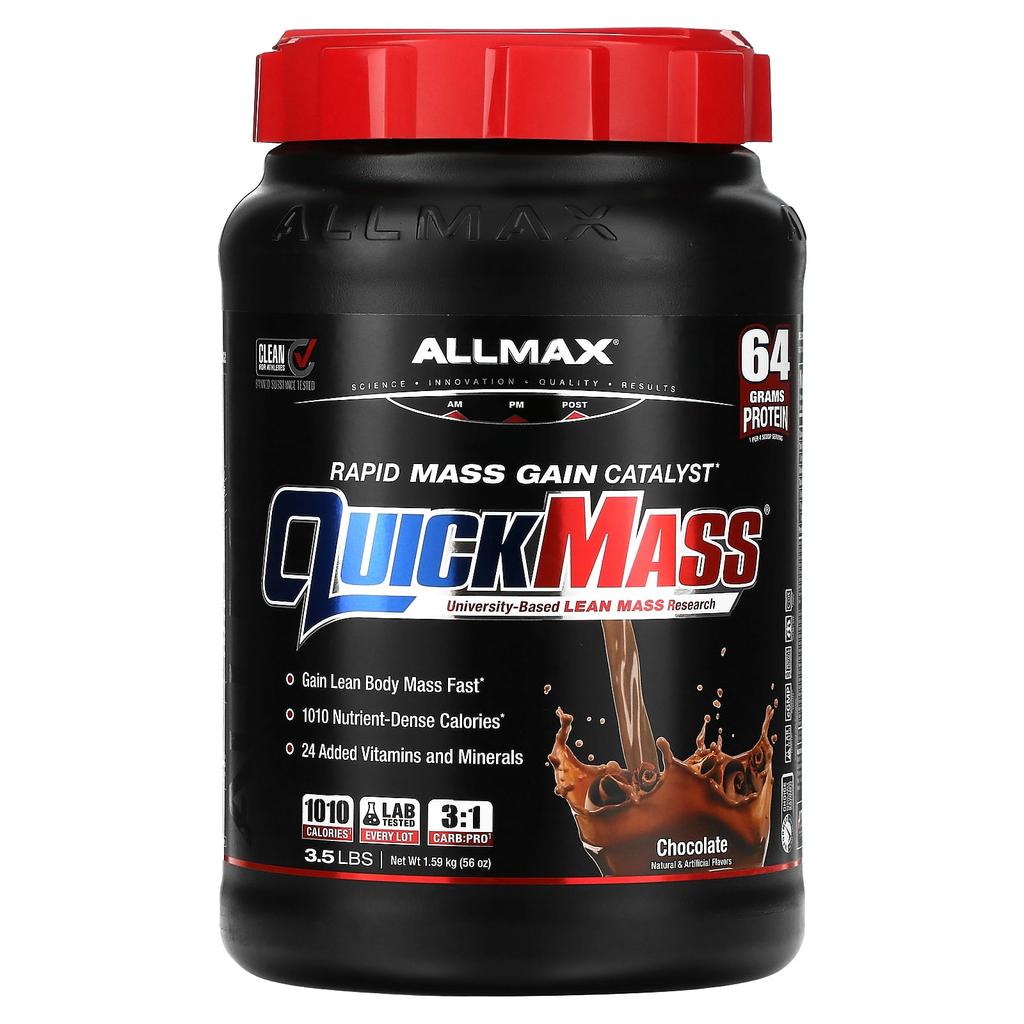 ALLMAX, QuickMass, katalyzátor rychlého nárůstu hmoty, čokoláda, 3,5 lb (1,59 kg)