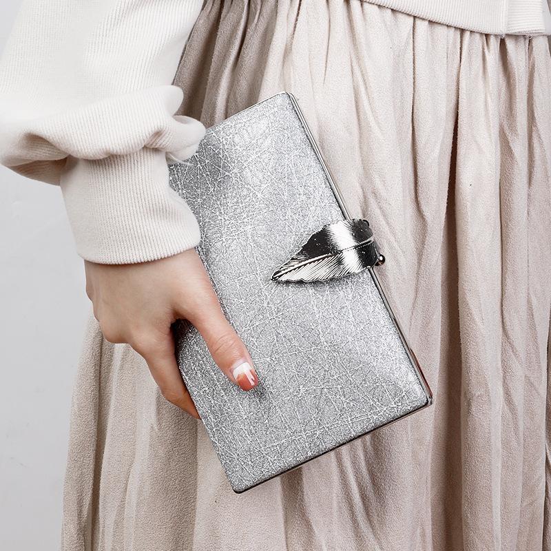 Silver Clutch Luxury Bags Womens  Designer Wedding Purse and Handbags Leaf Shape Hasp Phone Crossbody Bag