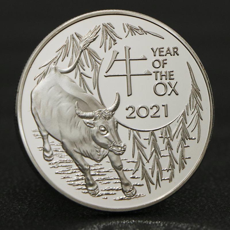 2021 Australian Zodiac Coin, Ugly Ox, Animal, Silver Plated Painted Commemorative Medal, Craft Coin, Commemorative Coin серебряный