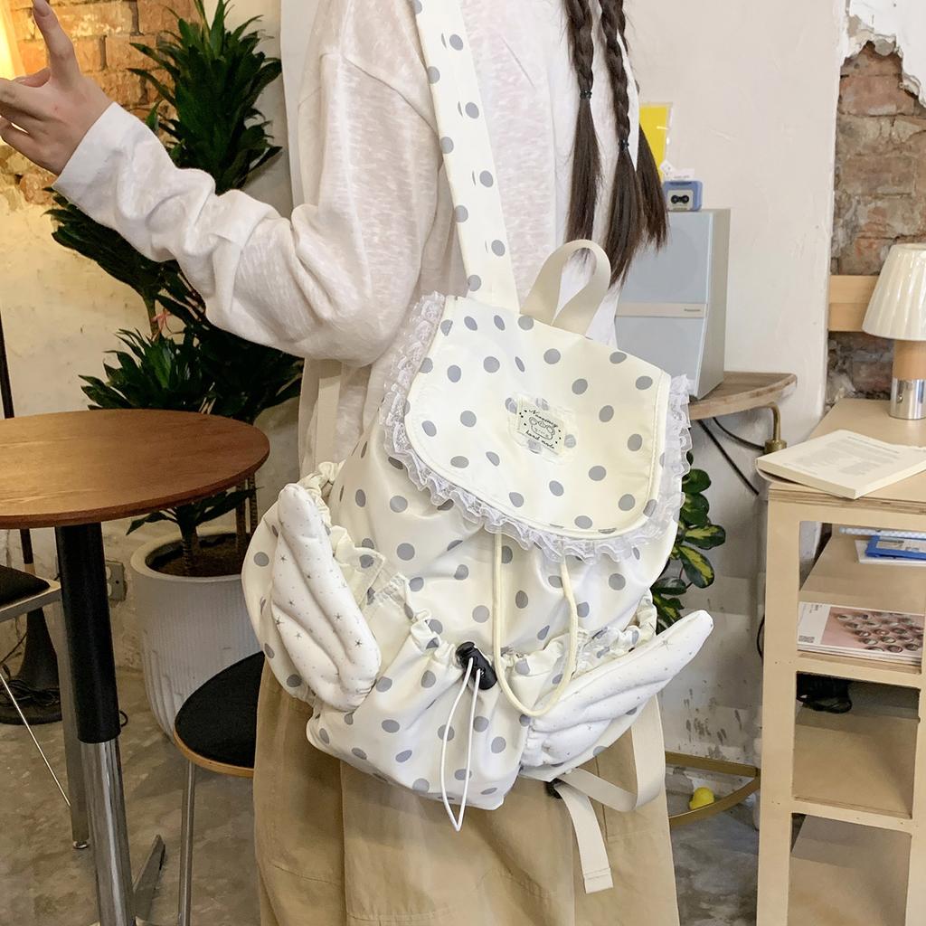 Schultasche Polka Dot Nylon Rucksack Damen Koreanische Edition Nische Große Kapazität Mode Vielseitig Pendler Schultasche Schüler Zugbeutel Rucksack