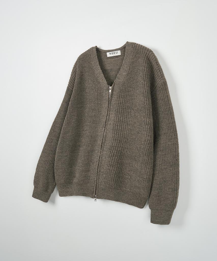 NODU Essential V-Neck Knit Zip-Up Cardigan [Dark Beige]