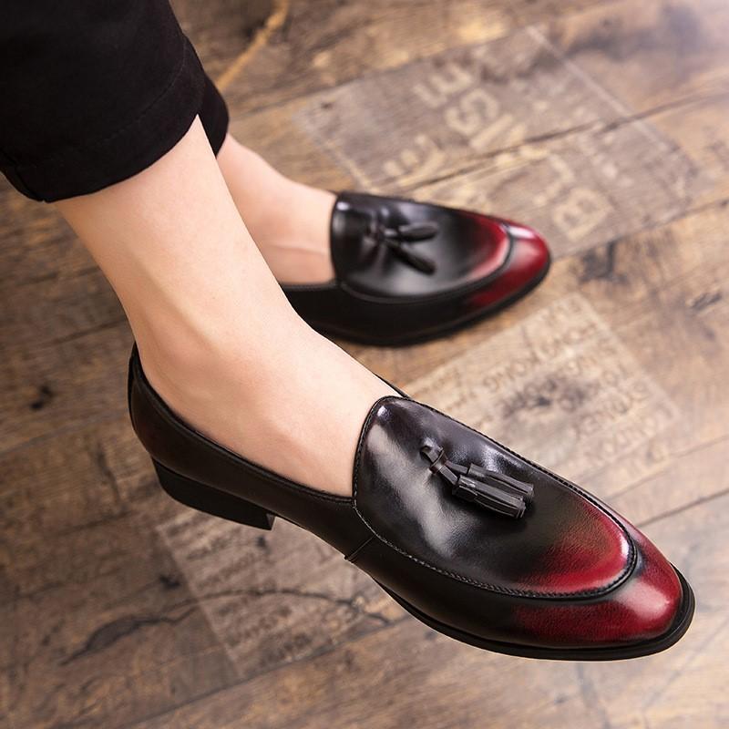 Spring autumn British fringe soft leather slip-on men's shoes trend hair stylist set feet men lazy small leather loafers D415