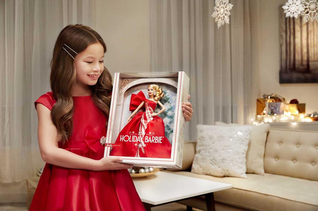 Mattel Barbie 2019 Holiday Doll with Red and White Blonde Curls - Collector Gown,