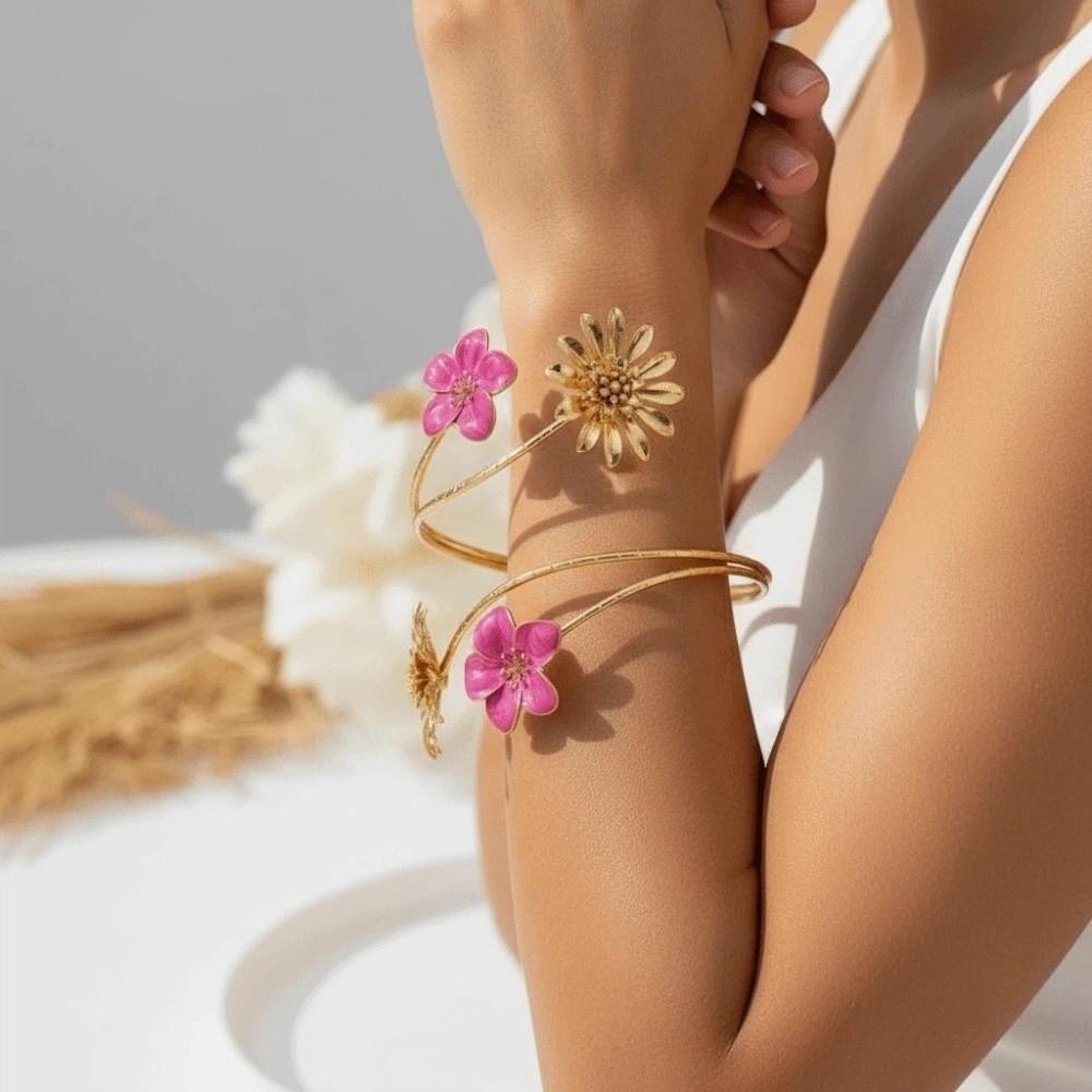 Zink Zinklegierung Chrysanthemen Armreif Offener Armreif Verstellbares Aprikosenblüten Armband Meeresurlaub