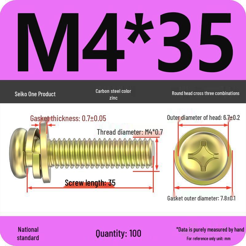 Nickel-Plated Phillips Pan Head Screw with Washer, M2-M6 Thread