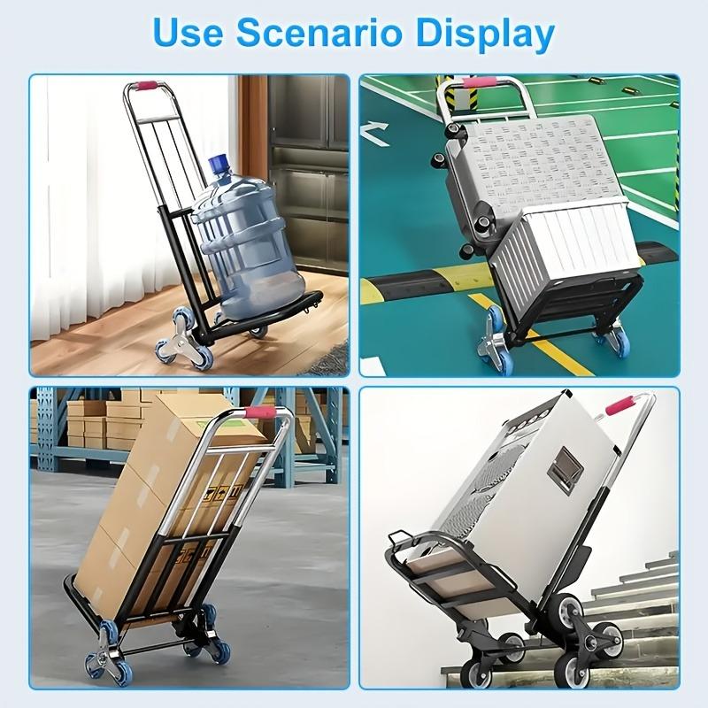 Heavy Duty Folding Stair Climbing Trolley, 3-Wheel All-Terrain Cart with Metal Frame, Ergonomic Handle, for Warehouse & Home Use