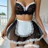 European and American New Sexy Lace Maid Uniform Split Sex Underwear Set