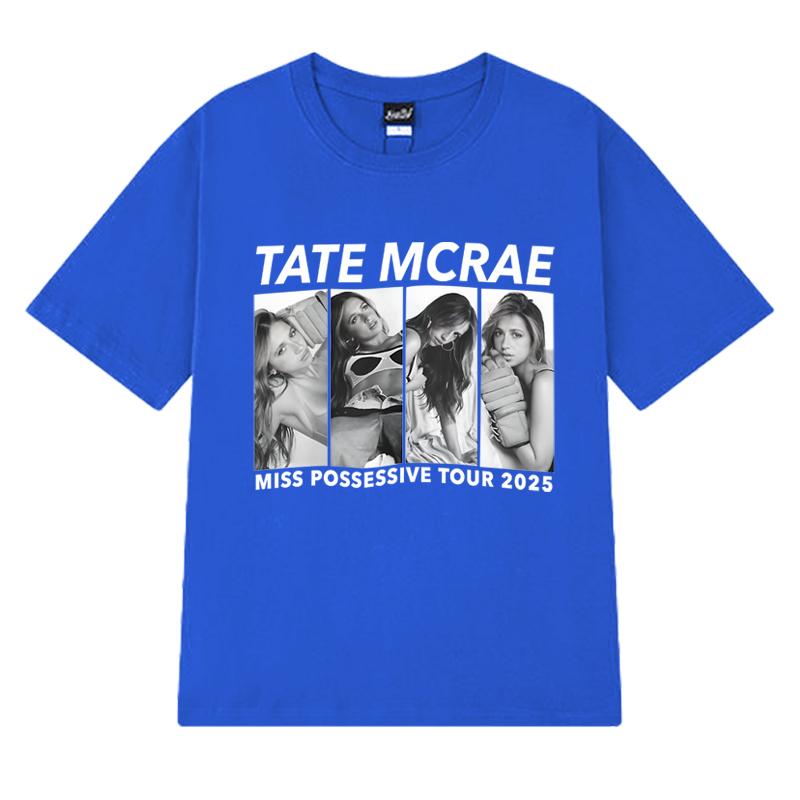 Neu in Tate Mcrae Welttournee 2025 Print T-Shirts Unisex Damen Vintage Oversized Kurzarm-T-Shirt Unisex Schwarz 100% Baumwolle Tops