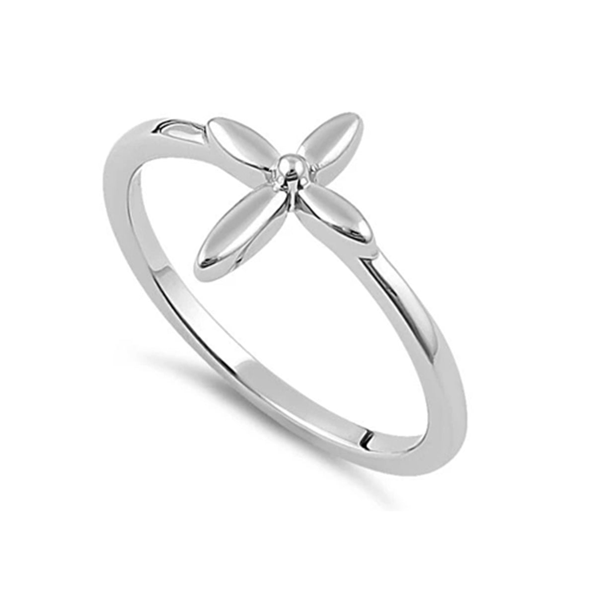 

925 Sterling Silver Four-Petal Floral Minimalis Women Ring 8.5 білий