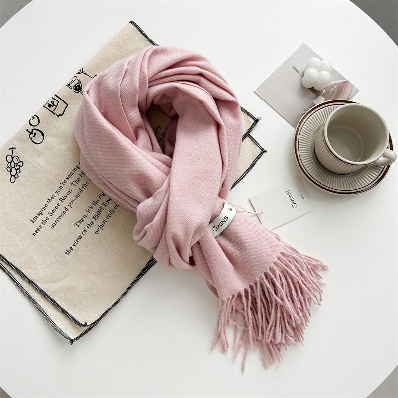 Kašmírový šátek na ruku, podzimní a zimní, jednobarevný, dámský, tlustý střapec, jednoduchý a všestranný, měkký a teplý, imitace kašmíru